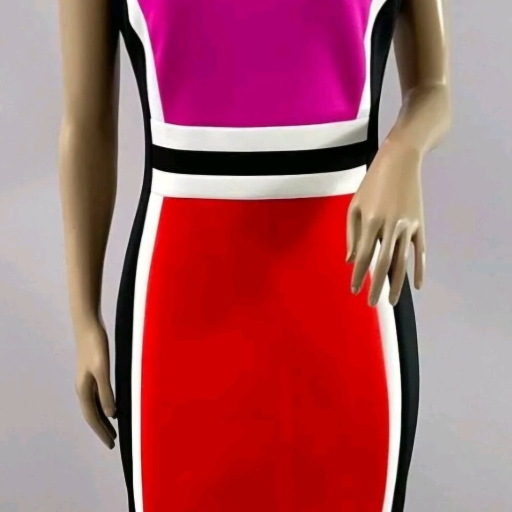 Calvin Klein Dress Scuba Sheath Dress Pink Red Black and White size 2